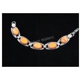 Silvertone Vintage Bracelet w Orange Agate Stones