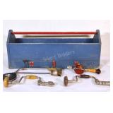 Large Wooden Carpenters Chest w Hand Tools