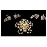 VTG Aurora Borealis Rhinestone Brooch & Earrings
