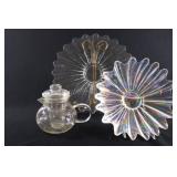 Iridescent "Celestial" Platter & Bowl w Teapot