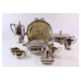 Silverplate Casserole Dishes, Coffee Pot, Tray