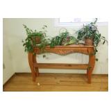 Pine Accent Table with Assorted House Plants