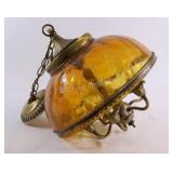 Mid Century Crackle Amber Glass Swag Lamp