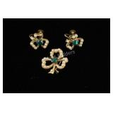 VTG Clover Leaf Pattern Brooch & Earring Set