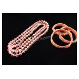 VTG Glass Bead Necklace w Carved Celluloid Bangle