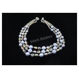 Necklace w Blue Aurora Borealis & Crystal Beads