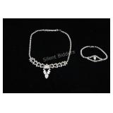 VTG Clear Rhinestone Necklace w Bracelet