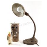 Art Deco Goose Neck Desk Lamp w Pottery Owl