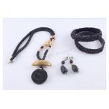 Wood Bead Necklace w Celluloid Bangles