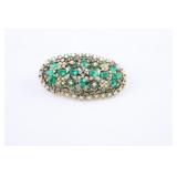 VTG Oval Brooch w Green Rhinestones & Faux Pearls