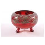 VTG Sterling Silver Overlay Footed Cranberry Bowl