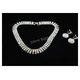 VTG Clear Rhinestone Necklace w Earrings