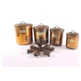VTG Copper Nesting Kitchen Canister Set w Trivet