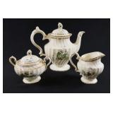 Myott Floral Tea Pot w Sugar & Cream Set & Plate