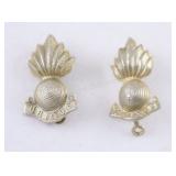 2 Br Artillery Flaming Grenade Brass Collar Badges