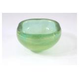 Mid Century Green Bowl w Gold Flecks, Signed