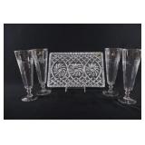 VTG NEW - Wild Rose Beer Glasses, Crystal Tray
