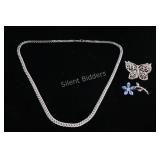 Silvertone Link Necklace w Brooches