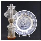 Victorian Pressed Glass  Lamp w Ports Plate
