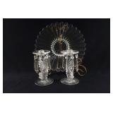 Fostoria Glass Candlesticks w Glass Cake Platter