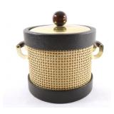 Mid Century Reed & Black Faux Leather Ice Bucket
