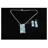 Turquoise Stone Pendant Necklace & Earring Set