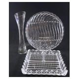 Heavy Cut Glass Serving Trays & Vase