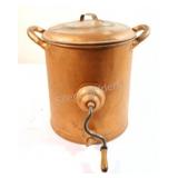Antique Copper Lidded Butter Churn w Wooden Paddle