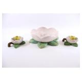 Italy Ceramic Floral Display Bowl & Candle Set