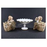 Portugal Pedestal Dish &Porcelain Bisque Figurines