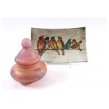 Eyal Israel Satin Glass w Glass Bird Plate