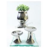 Torre & Tagus Pillar & Plant Holders w Glass Tray
