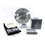 Vanity 3PC Pewter Set, Hand Towels & Wall Clock
