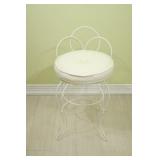 White Metal Wrought Iron Vanity Stool w Vinyl Seat