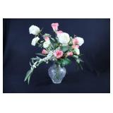 Intricate Cut Glass Vase w Artificial Floral