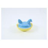 VTG Blue & Yellow Glass Hen on Nest Salt Cellar