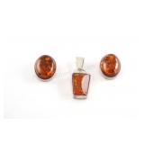 VTG Sterling Baltic Amber Pendant & Earring Set