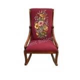 Victorian Rocking Chair w Needlepoint & Carved Arm