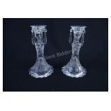 Cut Crystal Pair of Candlesticks w Hanging Prisms