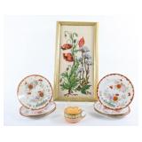 Antique Japanese Porcelain Plates w Needlepoint