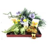 Wooden Large Serving Tray w Floral & Figurines