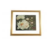 White Peony Art Print by Diann Haist-  Gold Frame