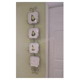 White Wrought Iron Wall Plate Holder w Pear Plates