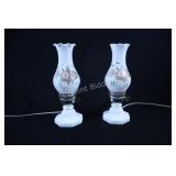 VTG Milk Glass Hobnail Hurricane Electric Lamps