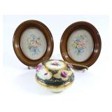 Needlepoint Floral Embroidery & Antique Nippon Box