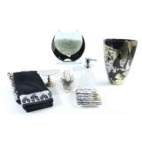 Bathroom Glass Basket, Vase, Hand Towels & Dish
