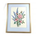 Floral Bouquet Embroidered Cross-Stitch Framed Art