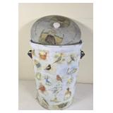 Metal Garbage Container w Images of Birds