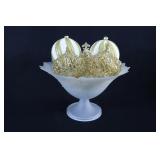 Frosted Embossed Footed Bowl w Christmas Ornaments