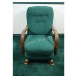 Mid-Century Modern Club Chair w Carved Wooden Arms
